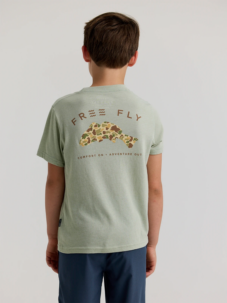 Youth Vintage Camo Redfish Tee - Heather Desert Sage